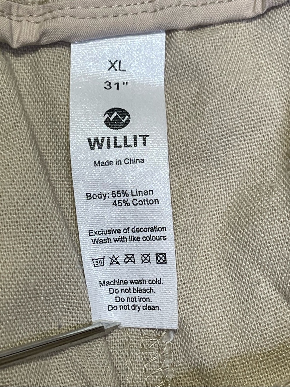 WILLIT Women’s XL Wide Leg Linen-Cotton Pants in Light Beige Drawstring Elastic - Picture 3 of 6